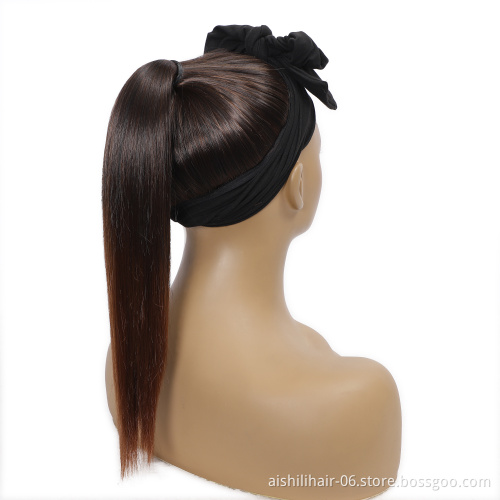 wholeasale cheap headband strap long straight ponytail hair weft with headband synthetic hair weft for black women